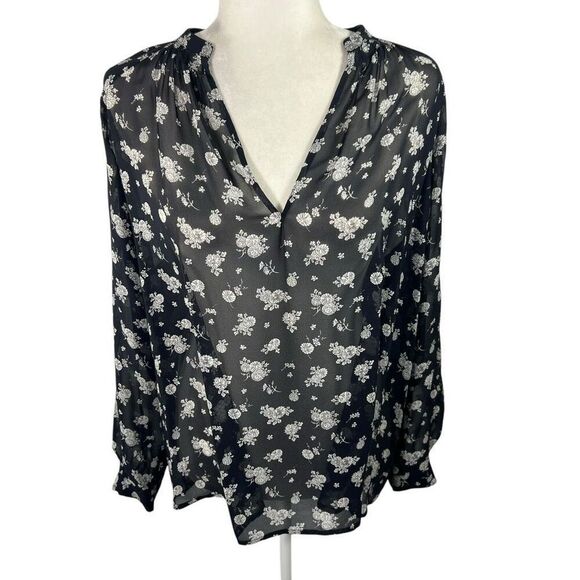 Vince Silk Blouse Size XSmall Sheer Calico Floral Print - Picture 1 of 12